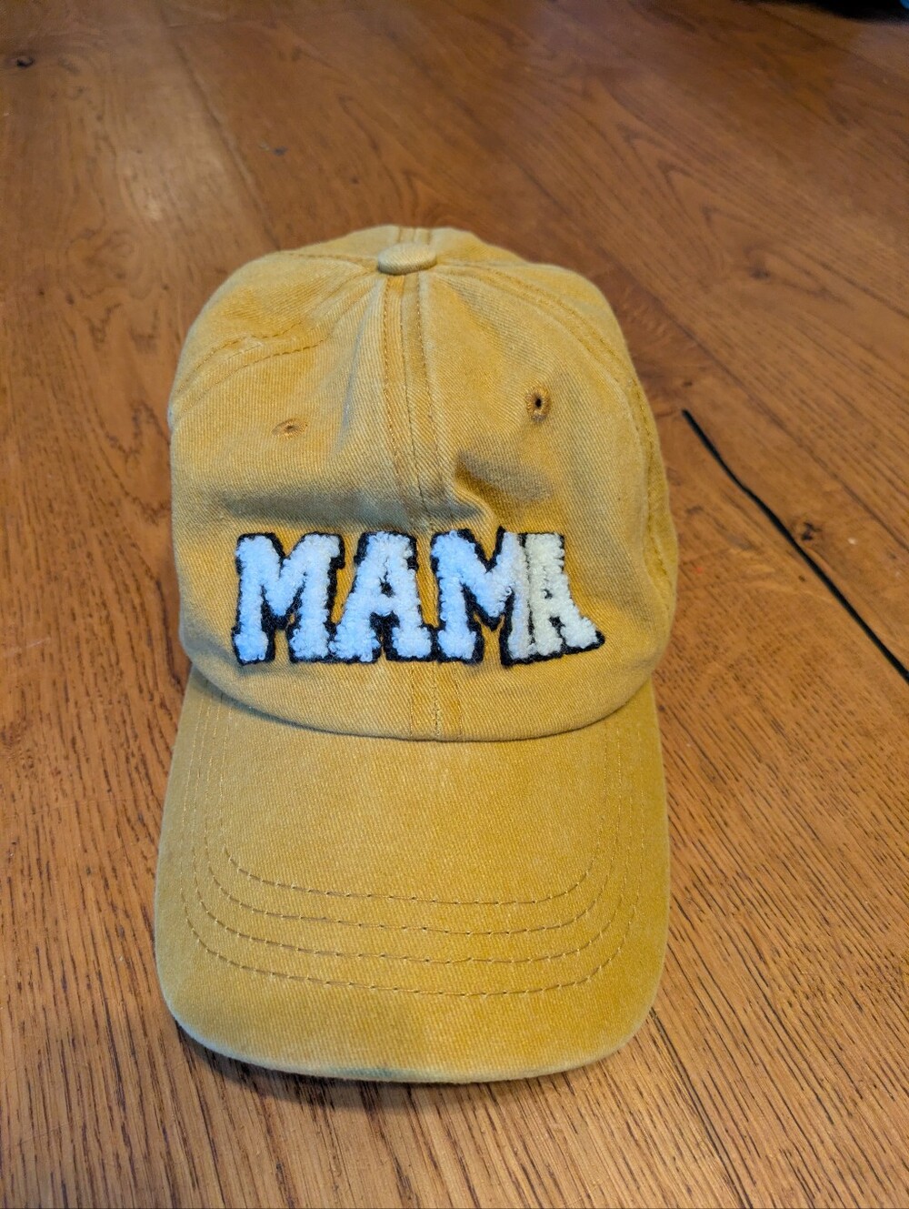Mustard Yellow MAMA Baseball Cap with Sherpa Patch Lettering White - Mom Hat